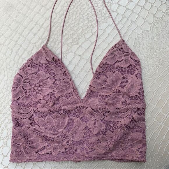 Kimchi Blue plum color lace cropped lined top, Small - Picture 5 of 10